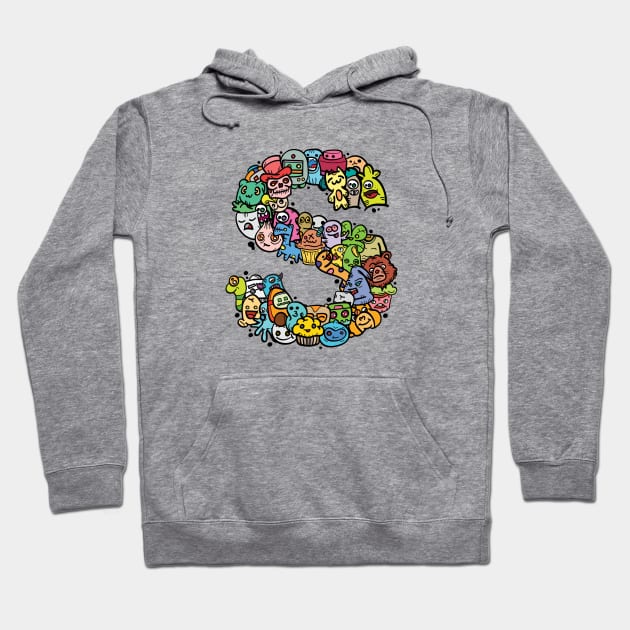 Alphabet Monster Doodle Letter S Monogram Hoodie by Irene Koh Studio